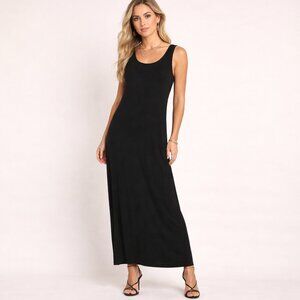 Eileen Fisher Black Sleeveless Maxi Dress Minimalist Stretch Jersey Tank Dress L